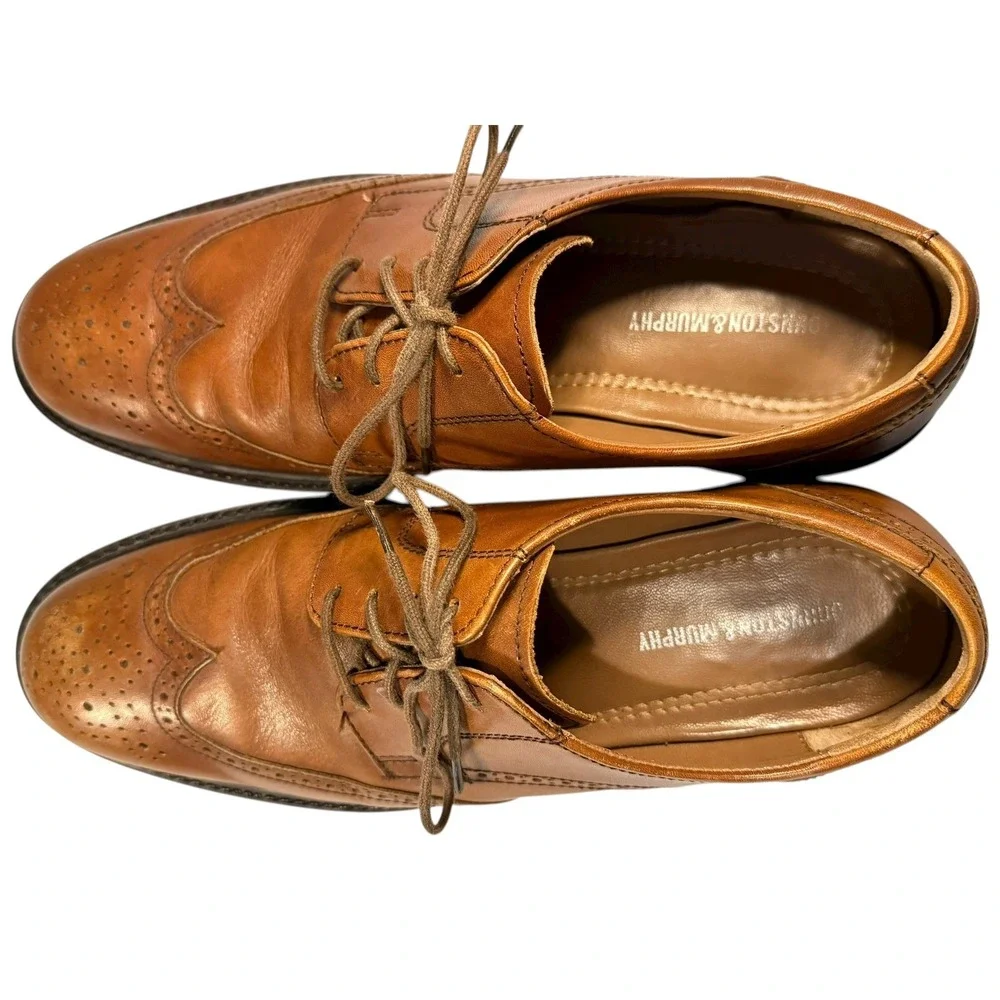 Johnston & Murphy 20-1862 Tabor Brown Leather Wingtip Shoes Mens Size 11 1/2 M